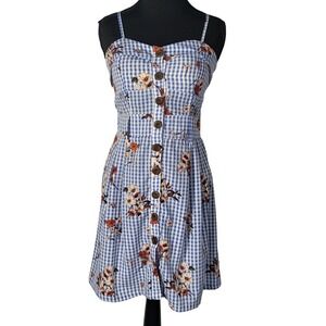 Purple Smow Floral Gingham Dress Sleeveless Casual Sundress Summer Dress Size S